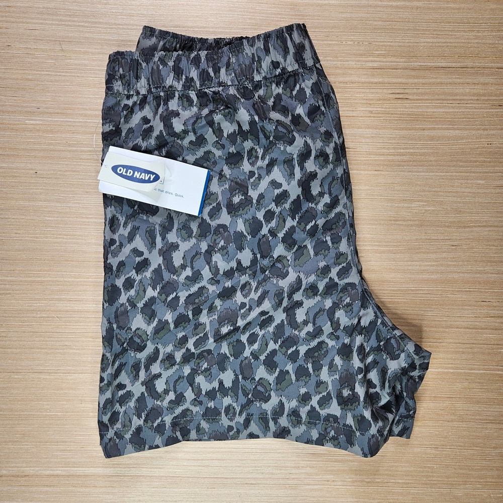 Old Navy Youth Grey Leopard Print  Hybrid Dry Quick Swim Shorts Size XL 14-16